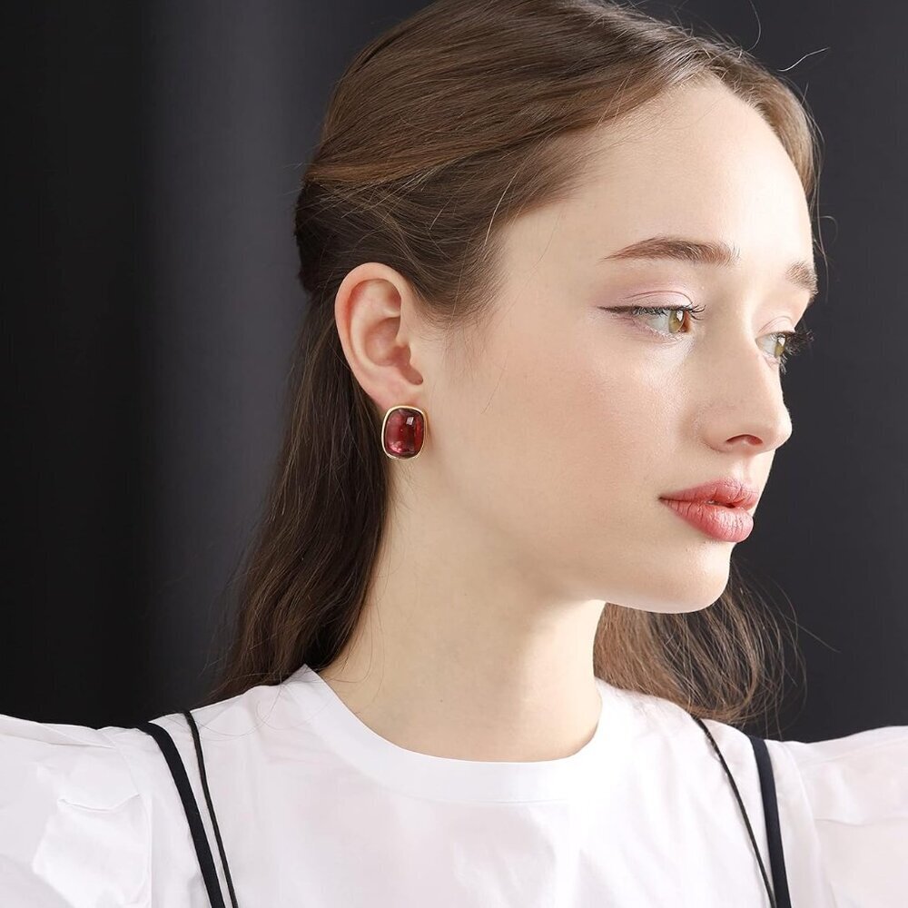 Rectangle Stud Earrings Abalone Amber Turquoise R… - image 2